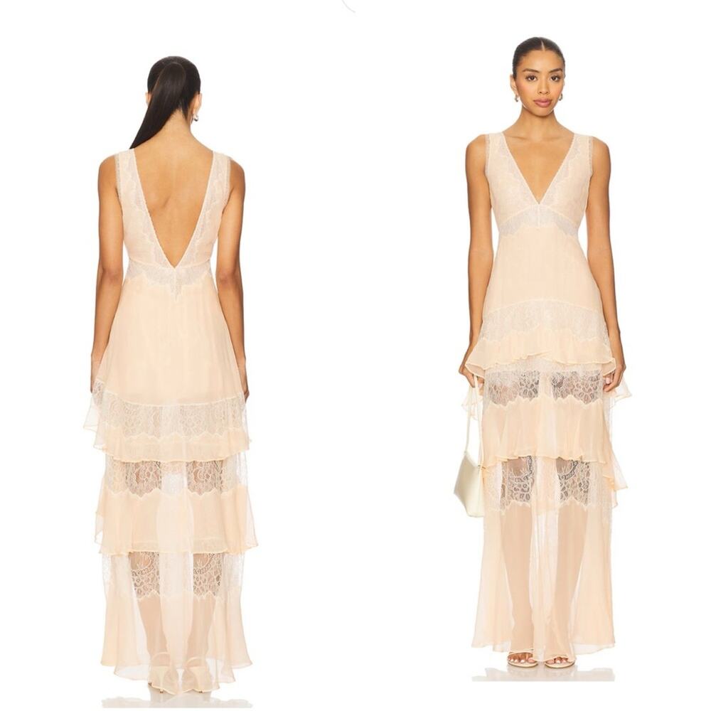 LoveShackFancy Callista Silk Dress Lingerie Peche Lace Ruffle Wedding Guest